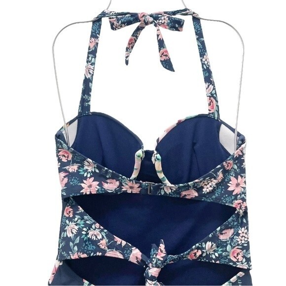 Janela Bay Riverwalk Floral Bra Top Tie Back One Piece Swimsuit Blue Pink Small - Picture 4 of 9